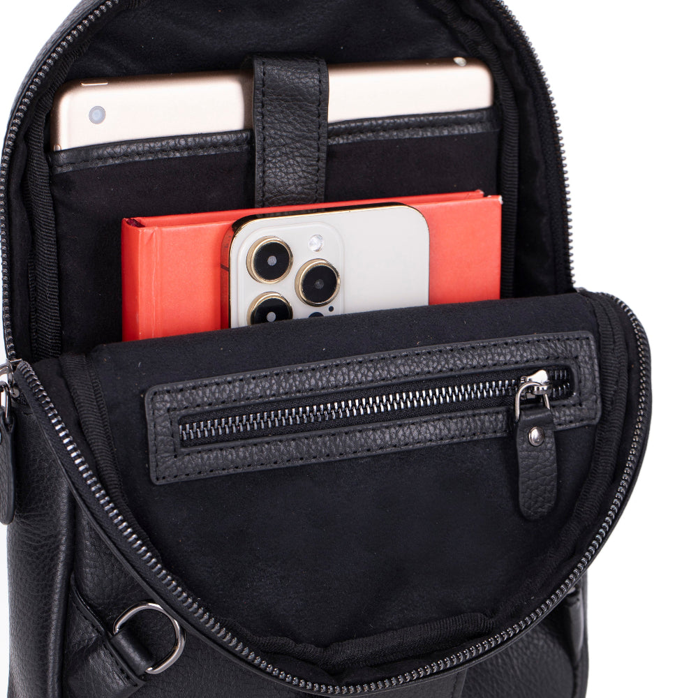 Bloominbag-Blake Black Luxe Deri çapraz Unisex Sırt çantası-3-Milagron.com