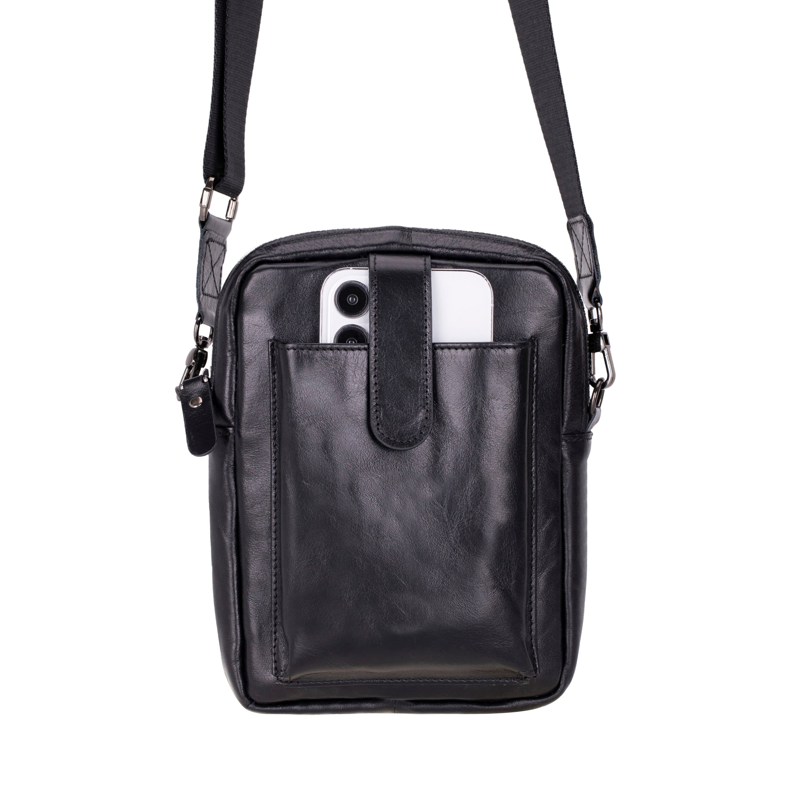 Bloominbag-Bloom Bag Obsidian Black Hakiki Deri Crossbody çanta-3-Milagron.com