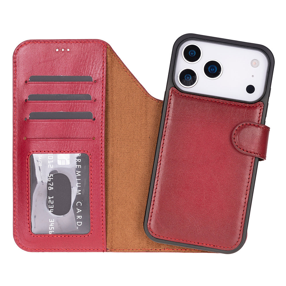 Bloominbag-Bloom Case Magic Wallet Crimson Red Apple I Phone 17 Pro (6.3") Hakiki Deri çıkarılabilir Cüzdanlı Telefon Kılıfı-1-Milagron.com