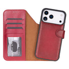 Bloominbag-Bloom Case Magic Wallet Crimson Red Apple I Phone 17 Pro (6.3") Hakiki Deri çıkarılabilir Cüzdanlı Telefon Kılıfı-1-Milagron.com