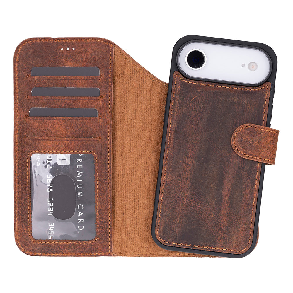 Bloominbag-Bloom Case Magic Wallet Mahogany Saddle Hakiki Deri I Phone 17 Air(6.5") Cüzdanlı Telefon Kılıfı-1-Milagron.com