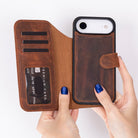 Bloominbag-Bloom Case Magic Wallet Mahogany Saddle Hakiki Deri I Phone 17 Air(6.5") Cüzdanlı Telefon Kılıfı-2-Milagron.com