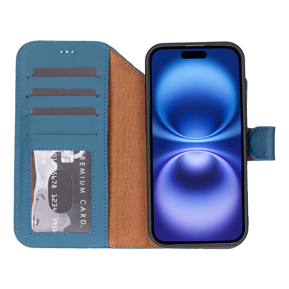 Bloominbag-Bloom Case Magic Wallet Midnight Blue Hakiki Deri I Phone 17 Air(6.5") Cüzdanlı Telefon Kılıfı-5-Milagron.com