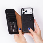Bloominbag-Bloom Case Magic Wallet Obsidian Black Apple I Phone 17 Pro (6.3") Hakiki Deri çıkarılabilir Cüzdanlı Telefon Kılıfı-3-Milagron.com