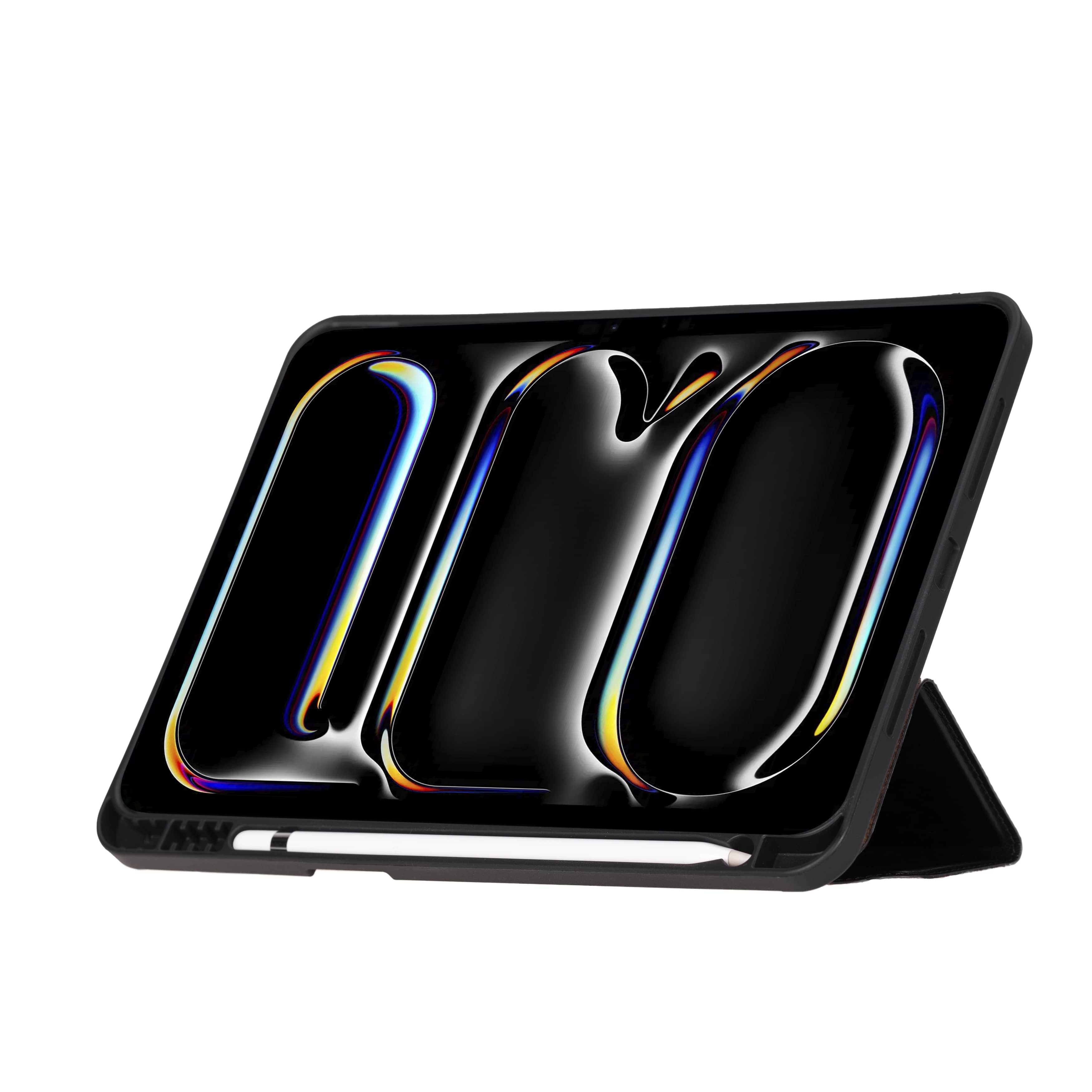 Bloominbag-Bloom Case Trigon Obsidian Black Apple I Pad Pro 11" (2024) Hakiki Deri Kılıf-4-Milagron.com