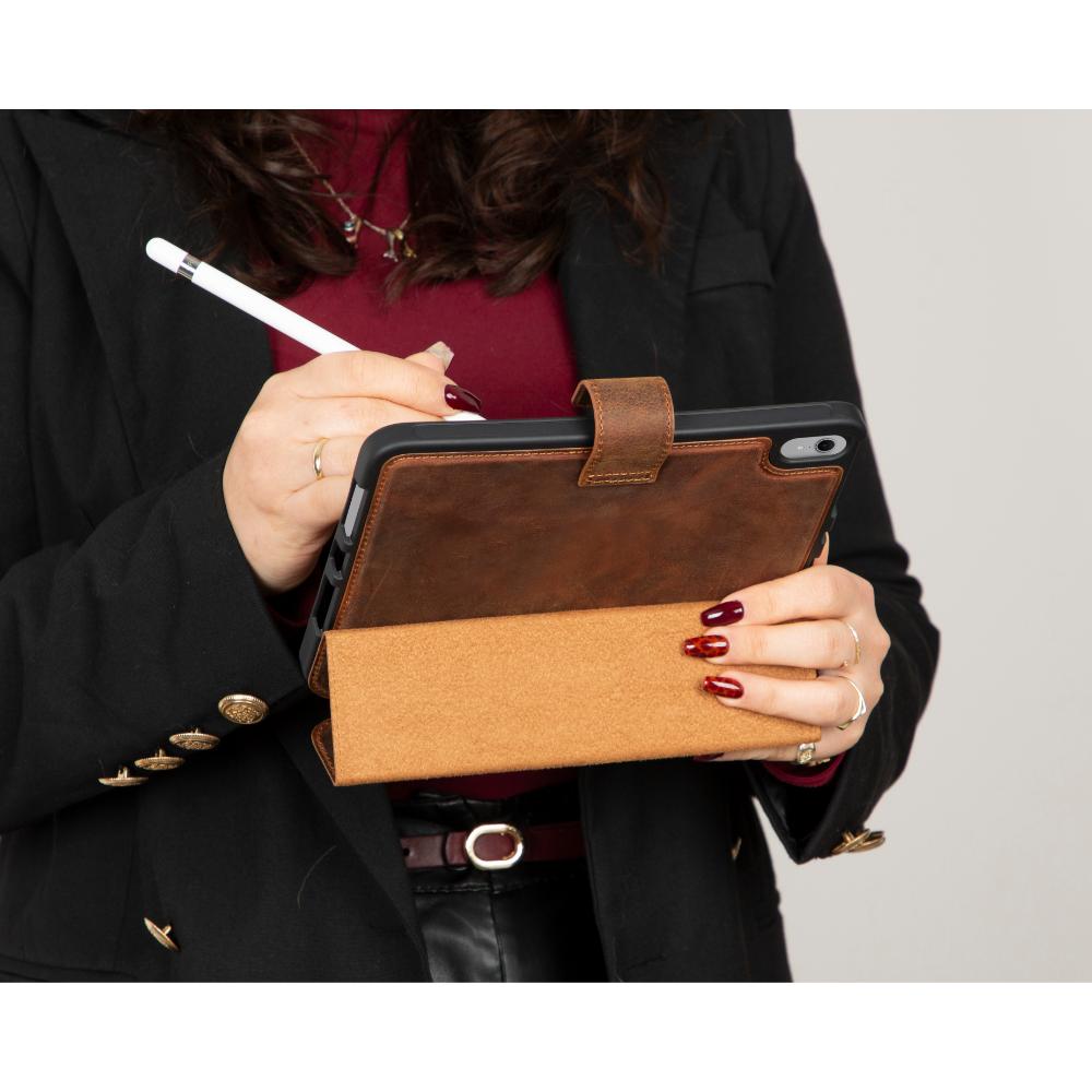 Bloominbag-Bloom Case Trigon Saddle Brown Apple I Pad Mini (2024) Hakiki Deri Kılıf-2-Milagron.com