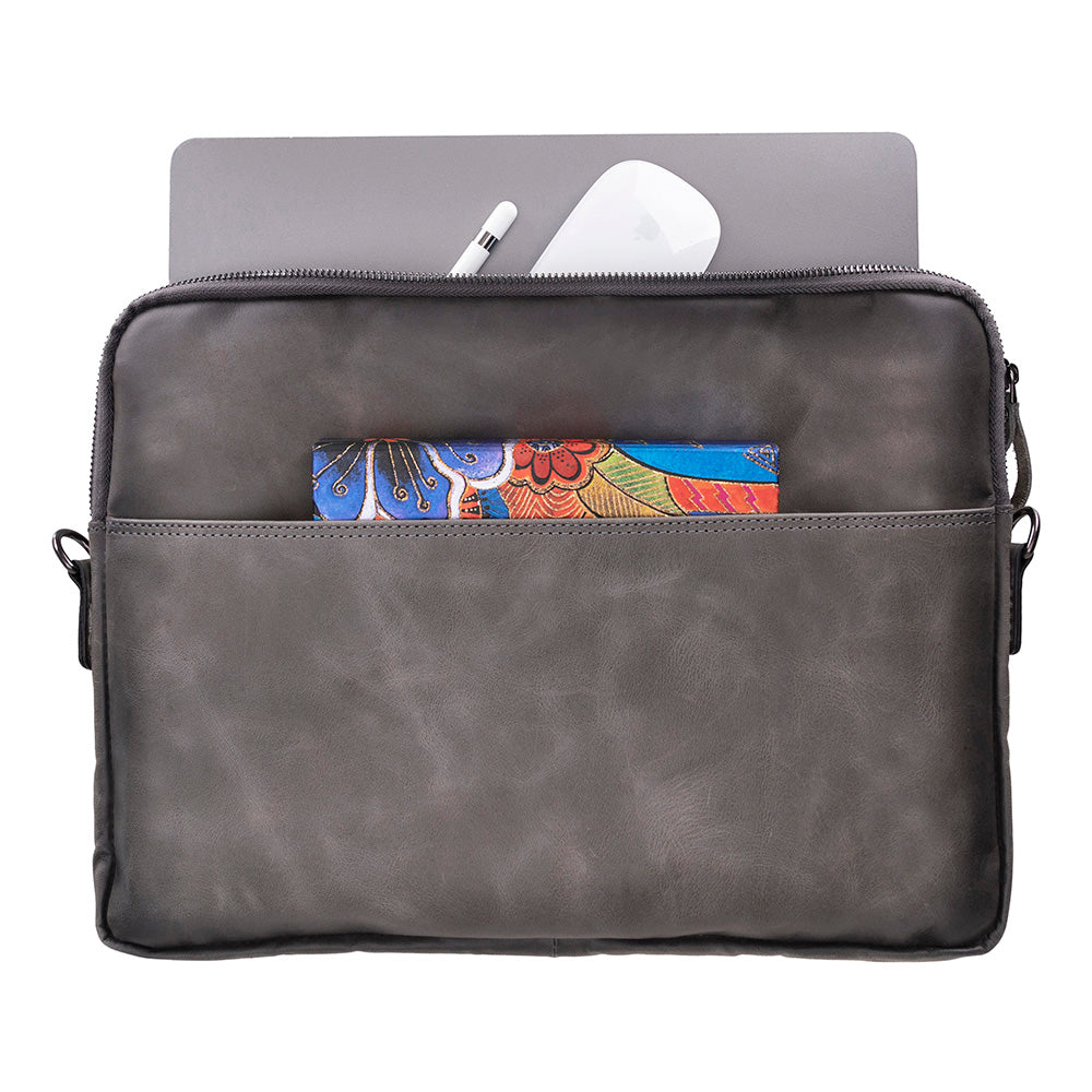 Bloominbag-Bloom Sleeve Leeds 16" Ash Gray Hakiki Deri Laptop & Tablet Kılıfı-2-Milagron.com