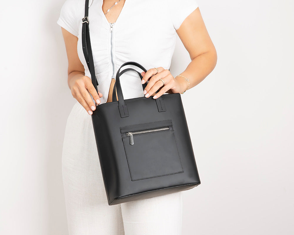 Bloominbag-Bloom Tote Valetto Noir Hakiki Deri Omuz çantası / Tote Bag-4-Milagron.com