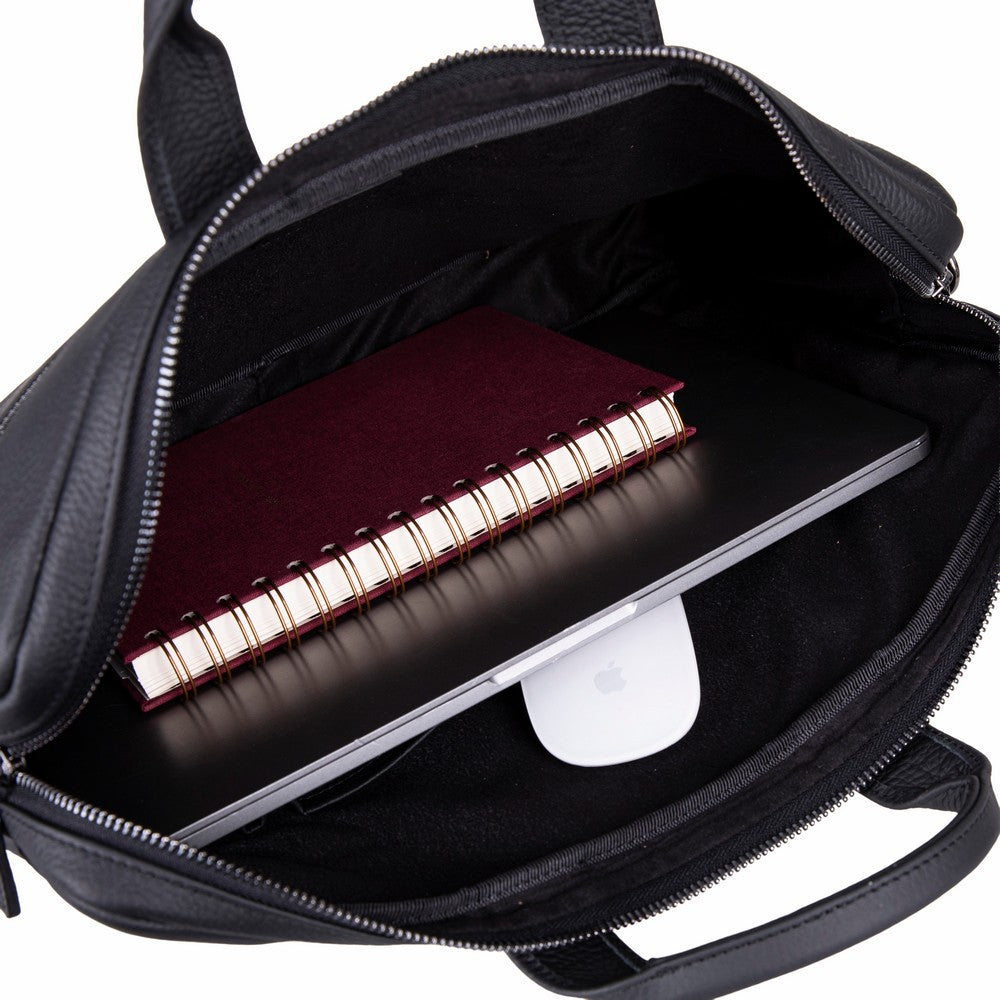 Bloominbag-Bloom Urban Shell Pro 13-14" Noir Black Hakiki Deri Laptop / Macbook Çantası-Laptop & Evrak Çantası-5-Milagron.com