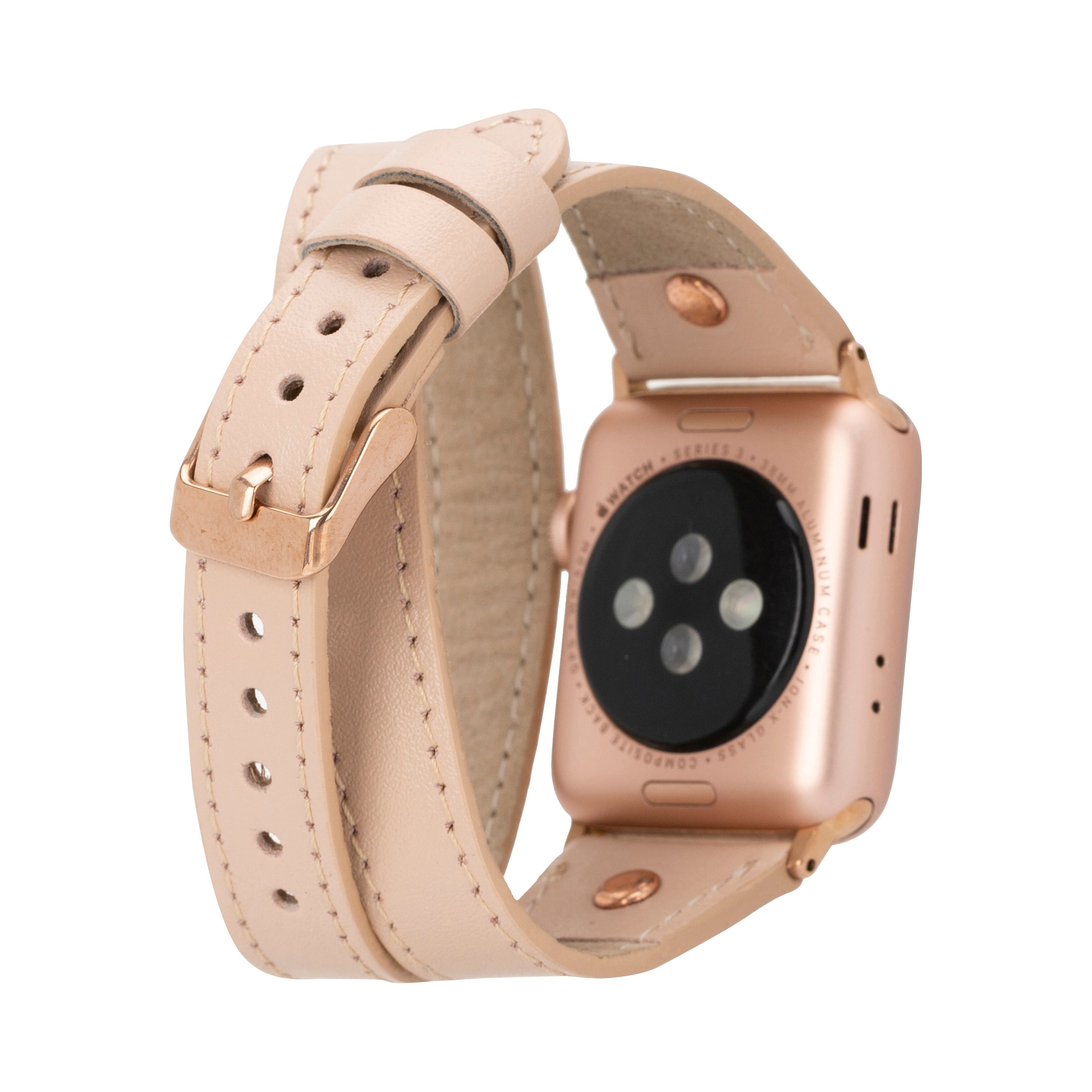 Bloomband Gold Tokalı Double Tour Bisque Deri Apple Watch Kayışı - 44/45/46/49Mm