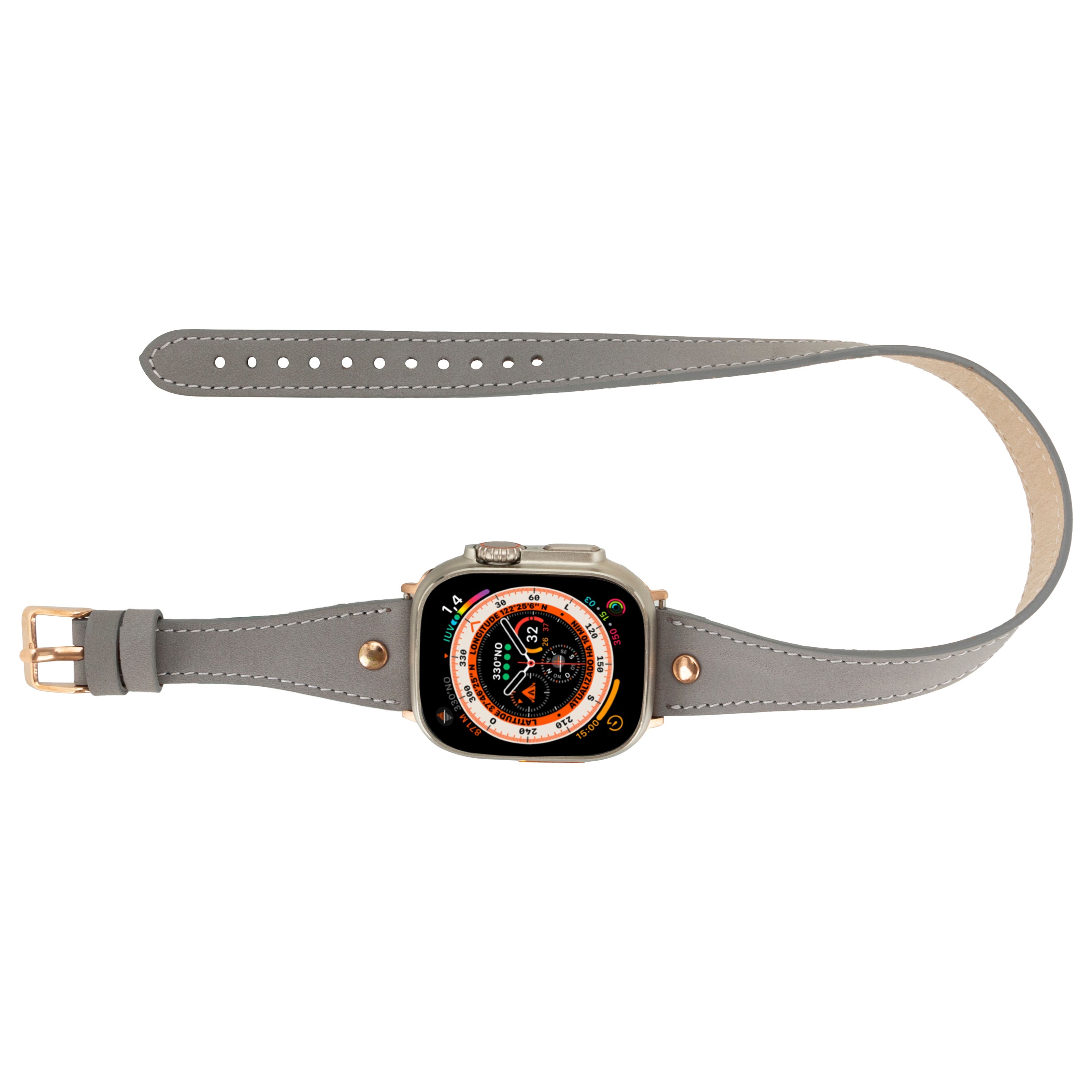 Bloomband Gold Tokalı Double Tour Gray Deri Apple Watch Kayışı - 44/45/46/49Mm