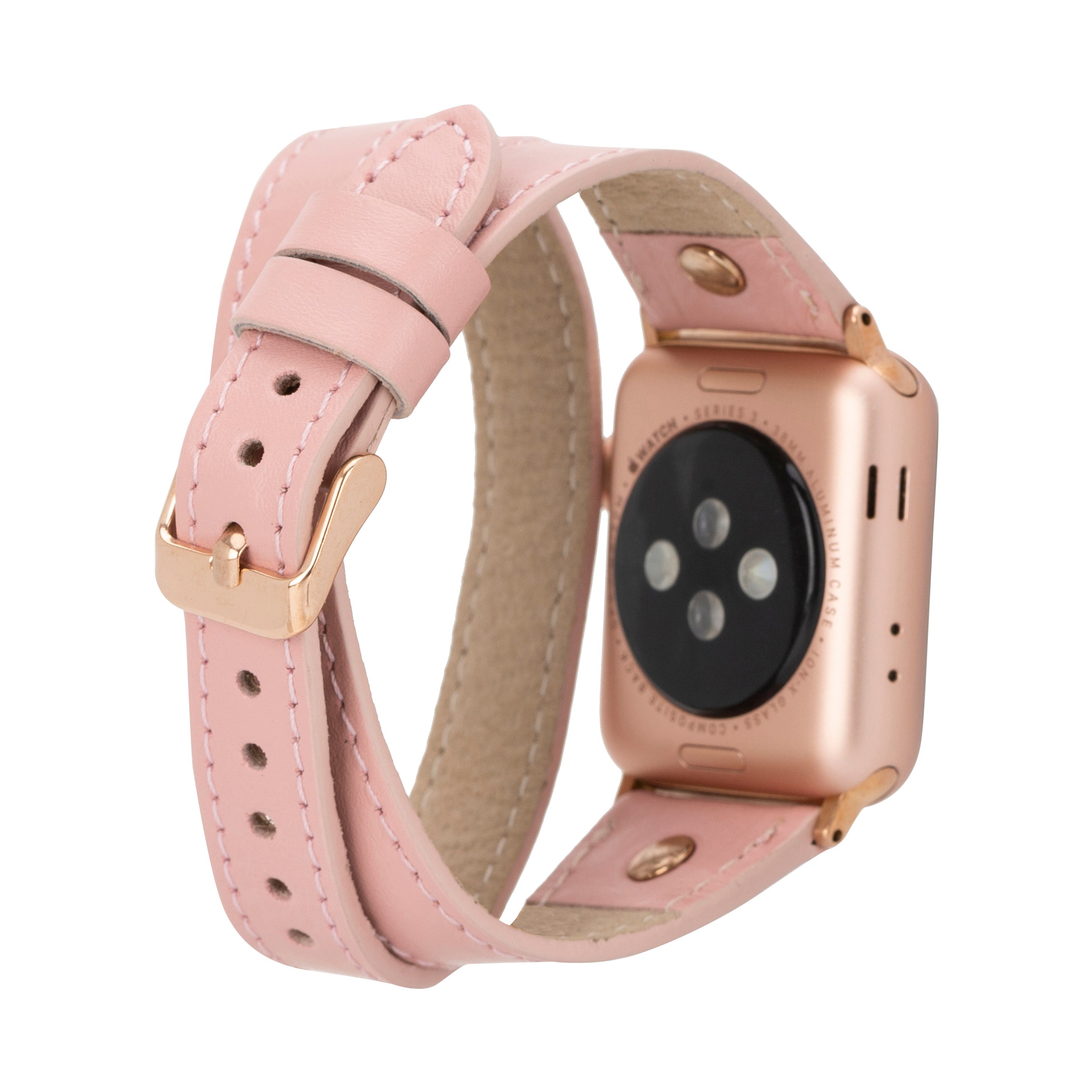 Bloomband Gold Tokalı Double Tour Nude Pink Deri Apple Watch Kayışı - 44/45/46/49Mm