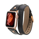 Bloomband Gold Tokalı Double Tour Onyx Black Deri Apple Watch Kayışı - 44/45/46/49Mm