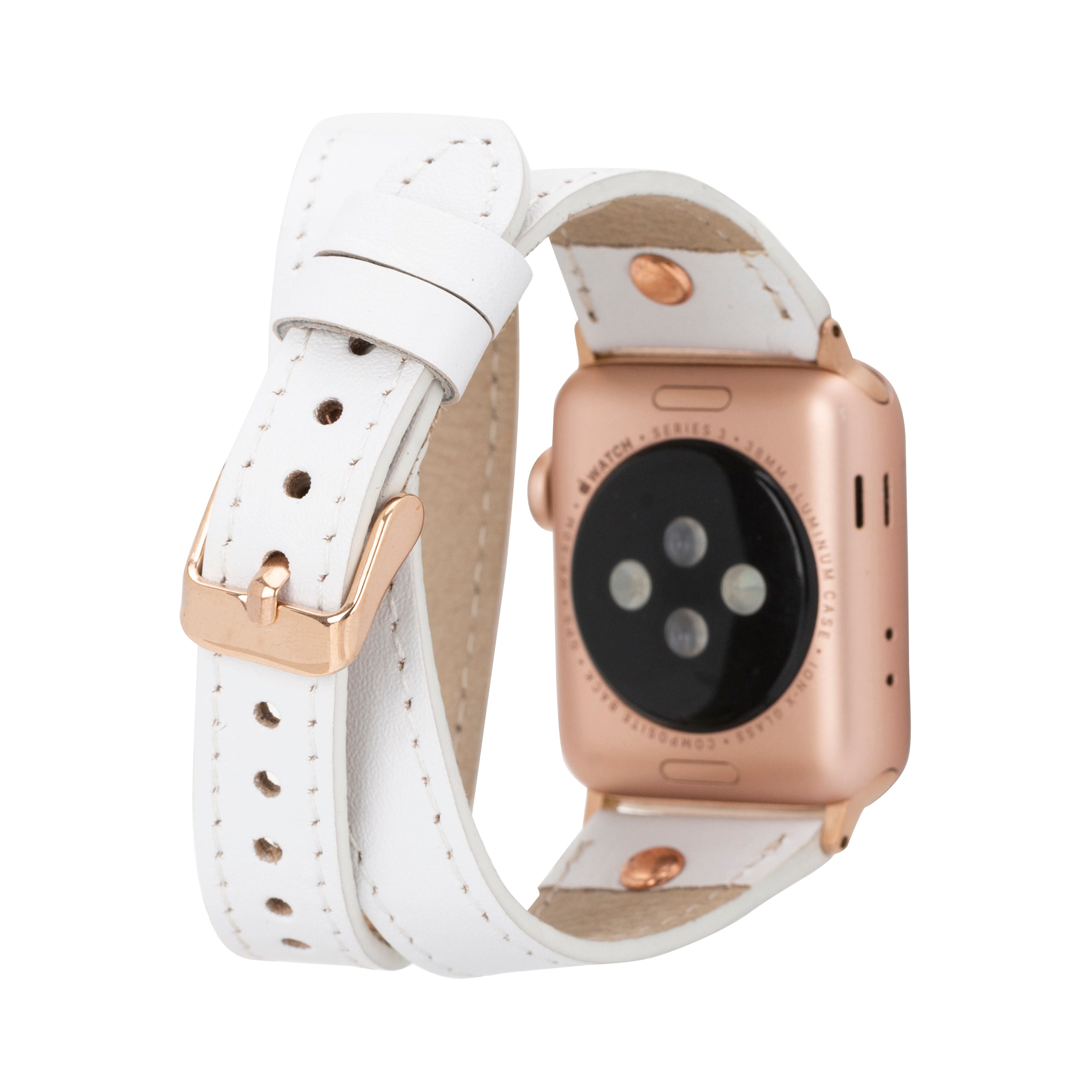 Bloomband Gold Tokalı Double Tour White Deri Apple Watch Kayışı - 44/45/46/49Mm