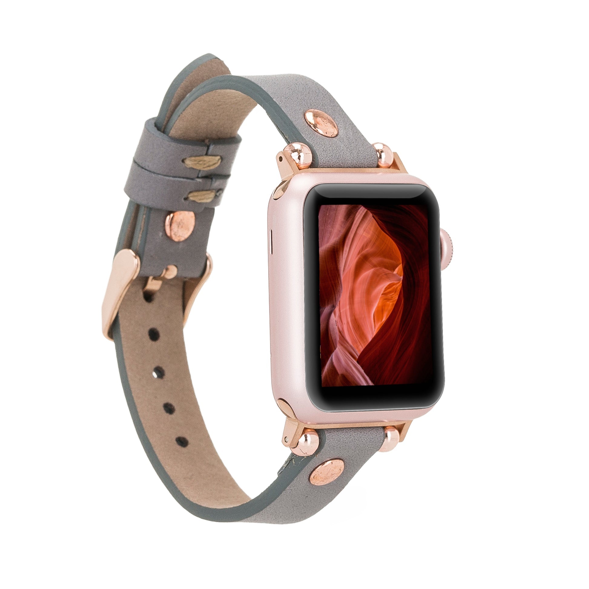 Bloomband Rose Gold Tokalı Sandy Gray Deri Apple Watch Kayışı - 44/45/46/49Mm