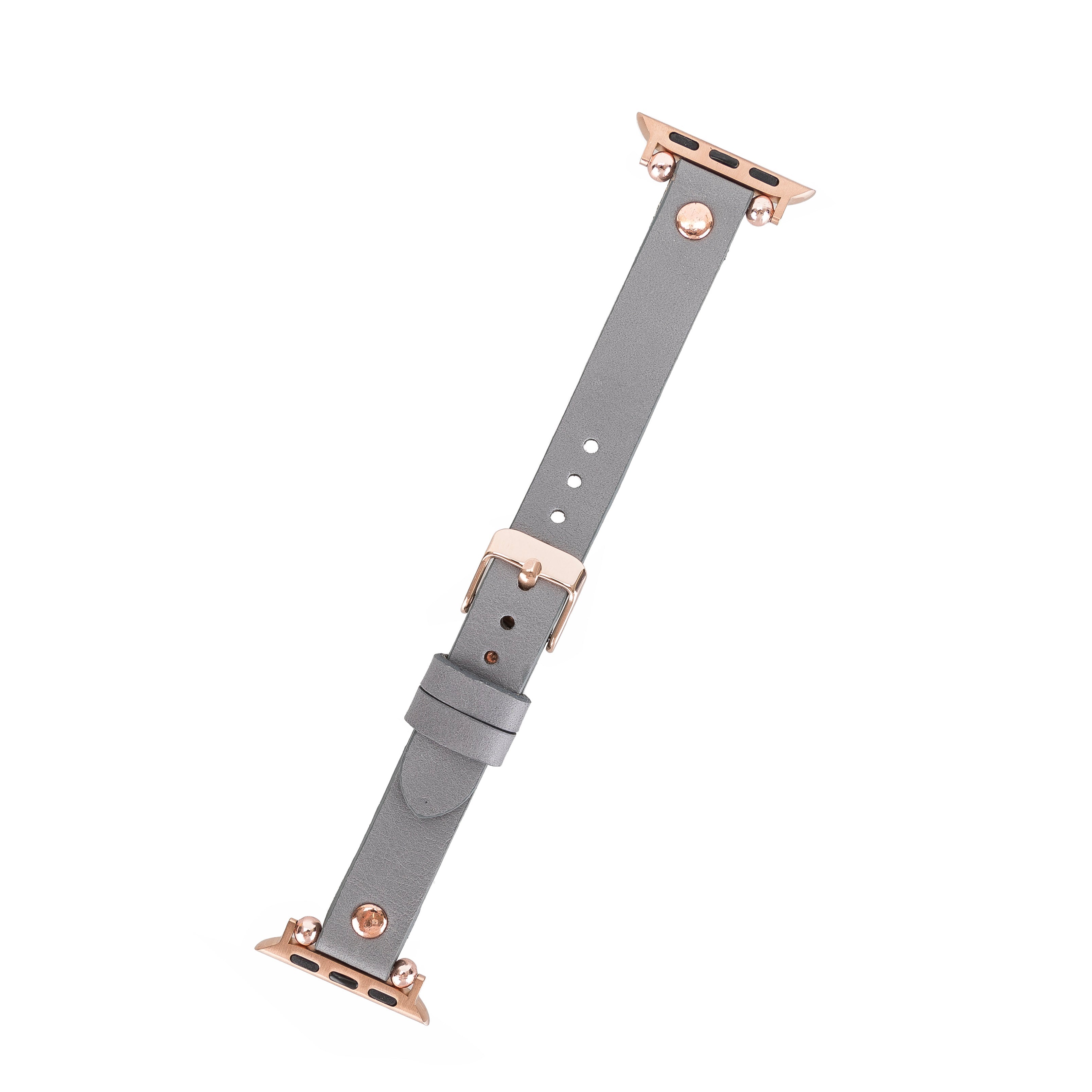Bloomband Rose Gold Tokalı Sandy Gray Deri Apple Watch Kayışı - 44/45/46/49Mm