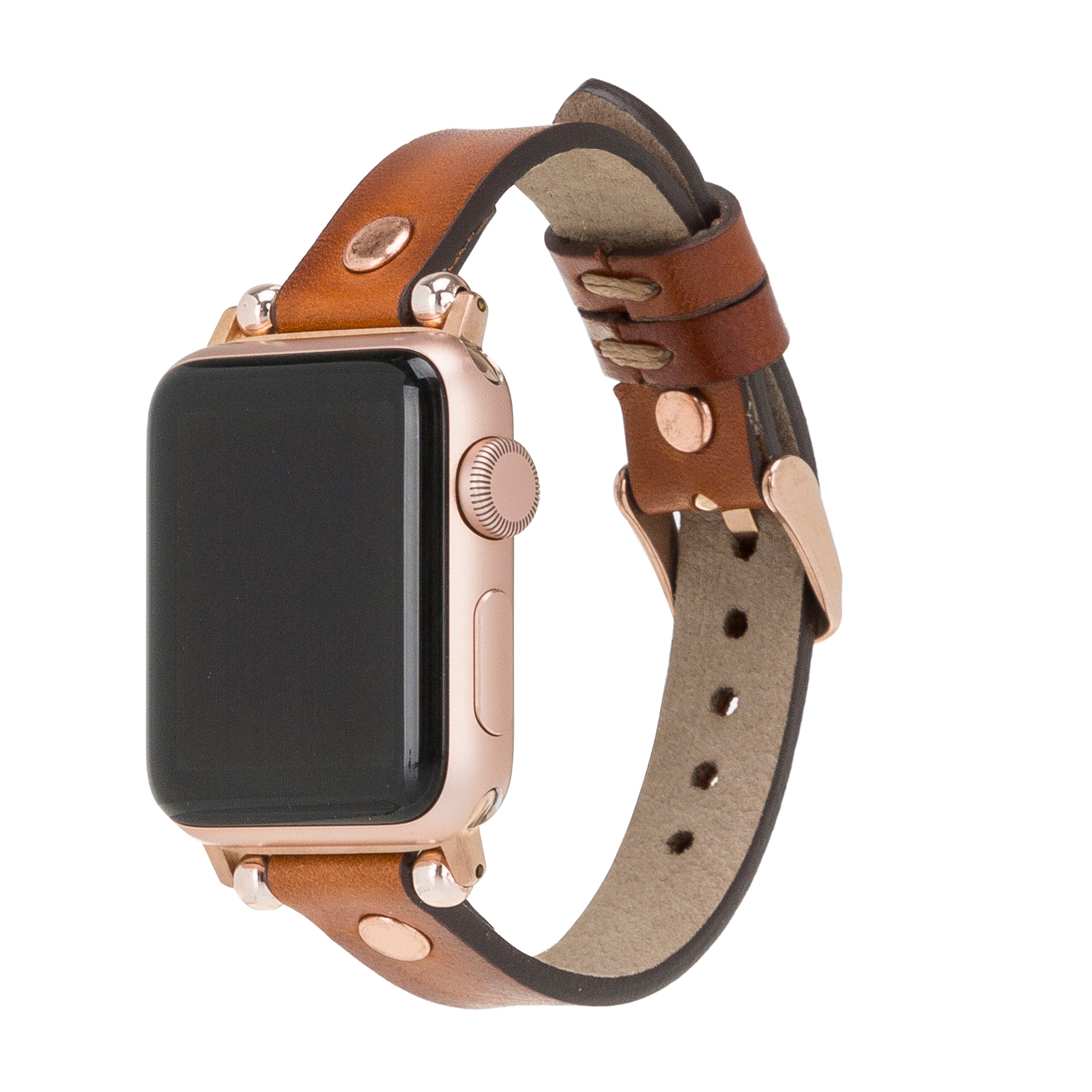 Bloomband Rose Gold Tokalı Tan Tan Deri Apple Watch Kayışı - 44/45/46/49Mm