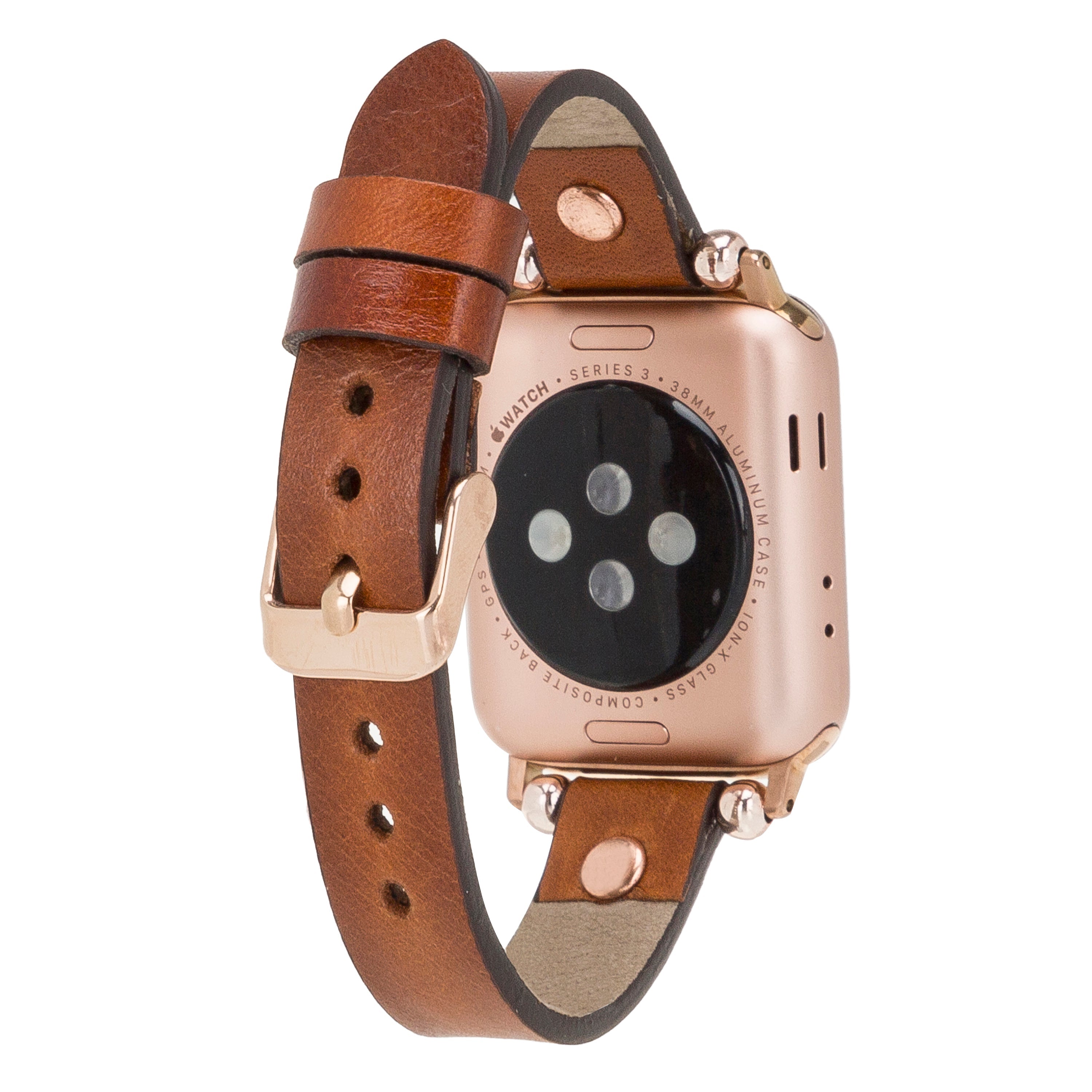 Bloomband Rose Gold Tokalı Tan Tan Deri Apple Watch Kayışı - 44/45/46/49Mm