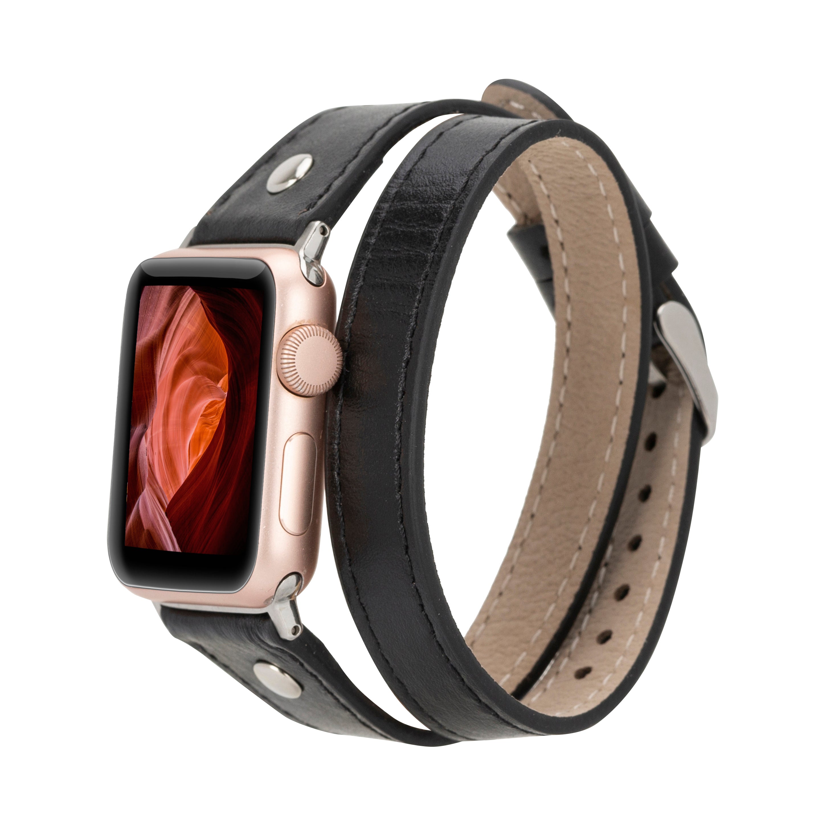 Bloomband Silver Tokalı Double Tour Onyx Black Deri Apple Watch Kayışı - 44/45/46/49Mm