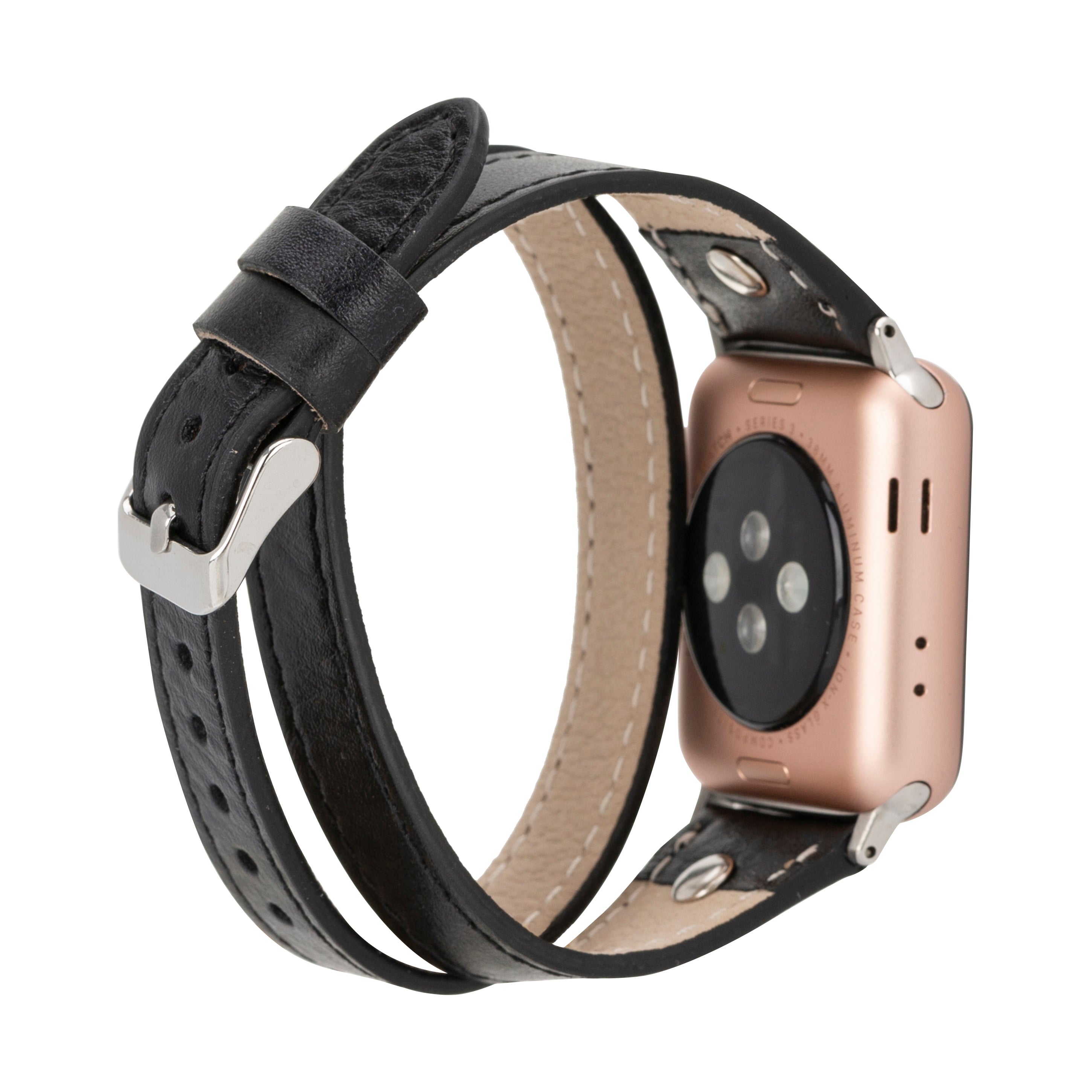 Bloomband Silver Tokalı Double Tour Onyx Black Deri Apple Watch Kayışı - 44/45/46/49Mm