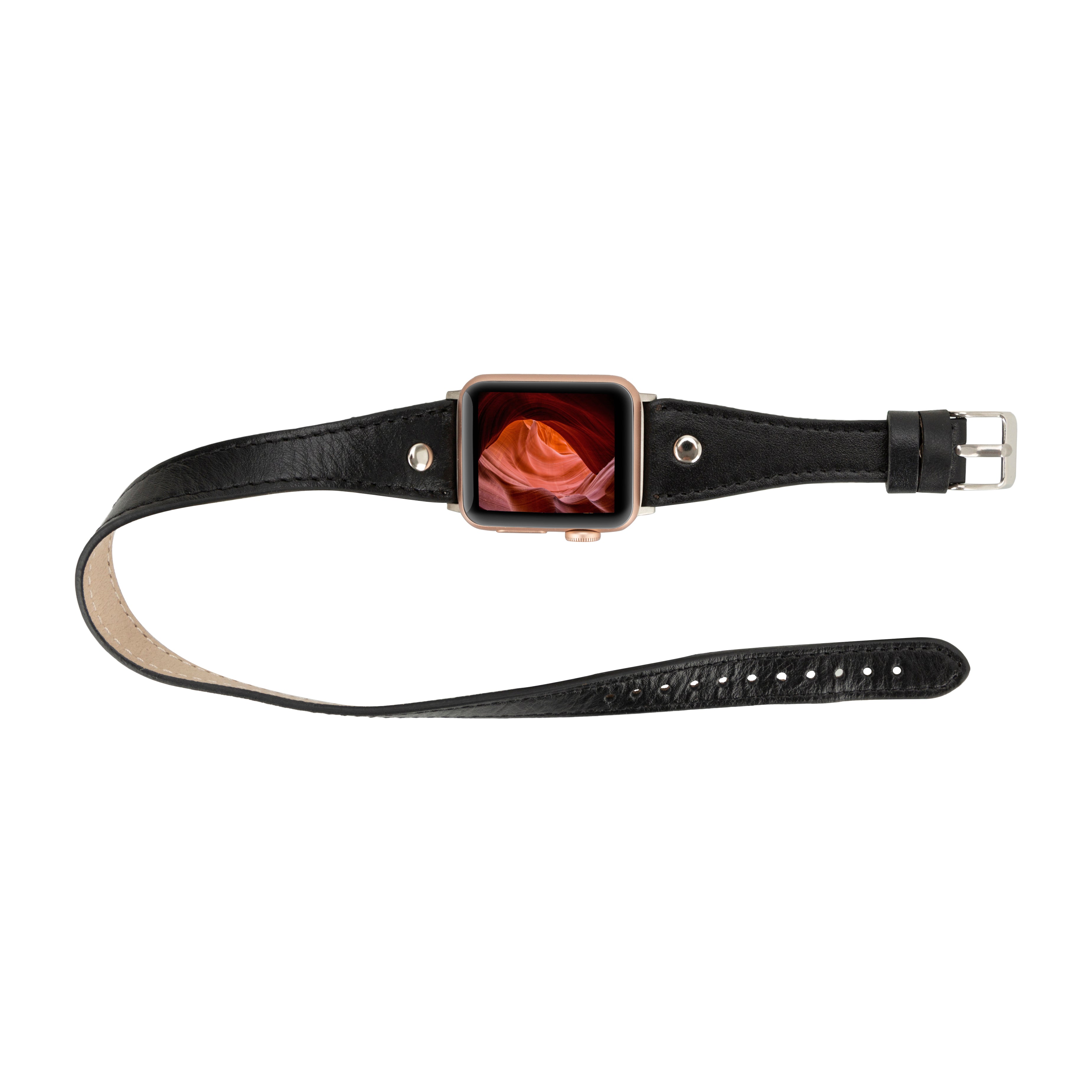 Bloomband Silver Tokalı Double Tour Onyx Black Deri Apple Watch Kayışı - 44/45/46/49Mm