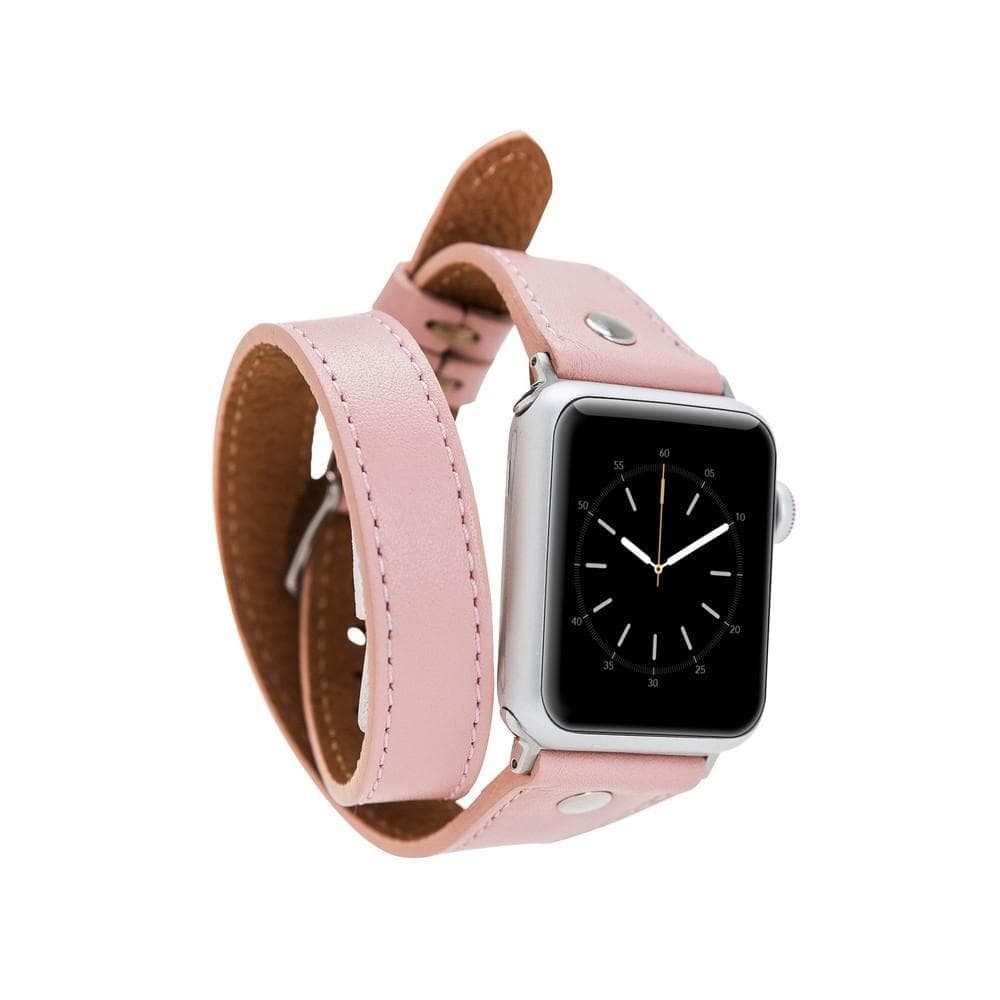 Bloomband Silver Tokalı Double Tour Pink Deri Apple Watch Kayışı - 44/45/46/49Mm