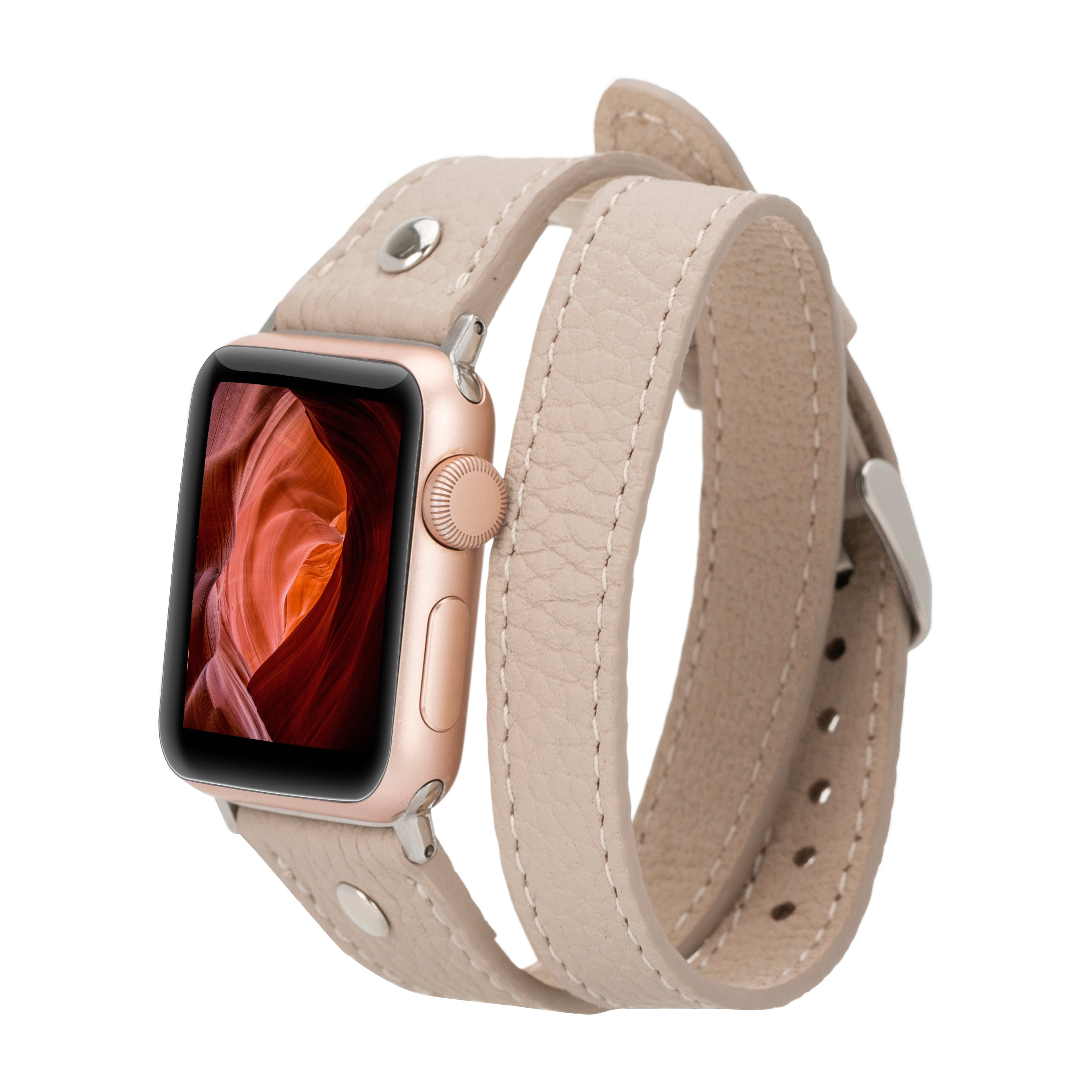 Bloomband Silver Tokalı Double Tour Sandy Brown Deri Apple Watch Kayışı - 44/45/46/49Mm