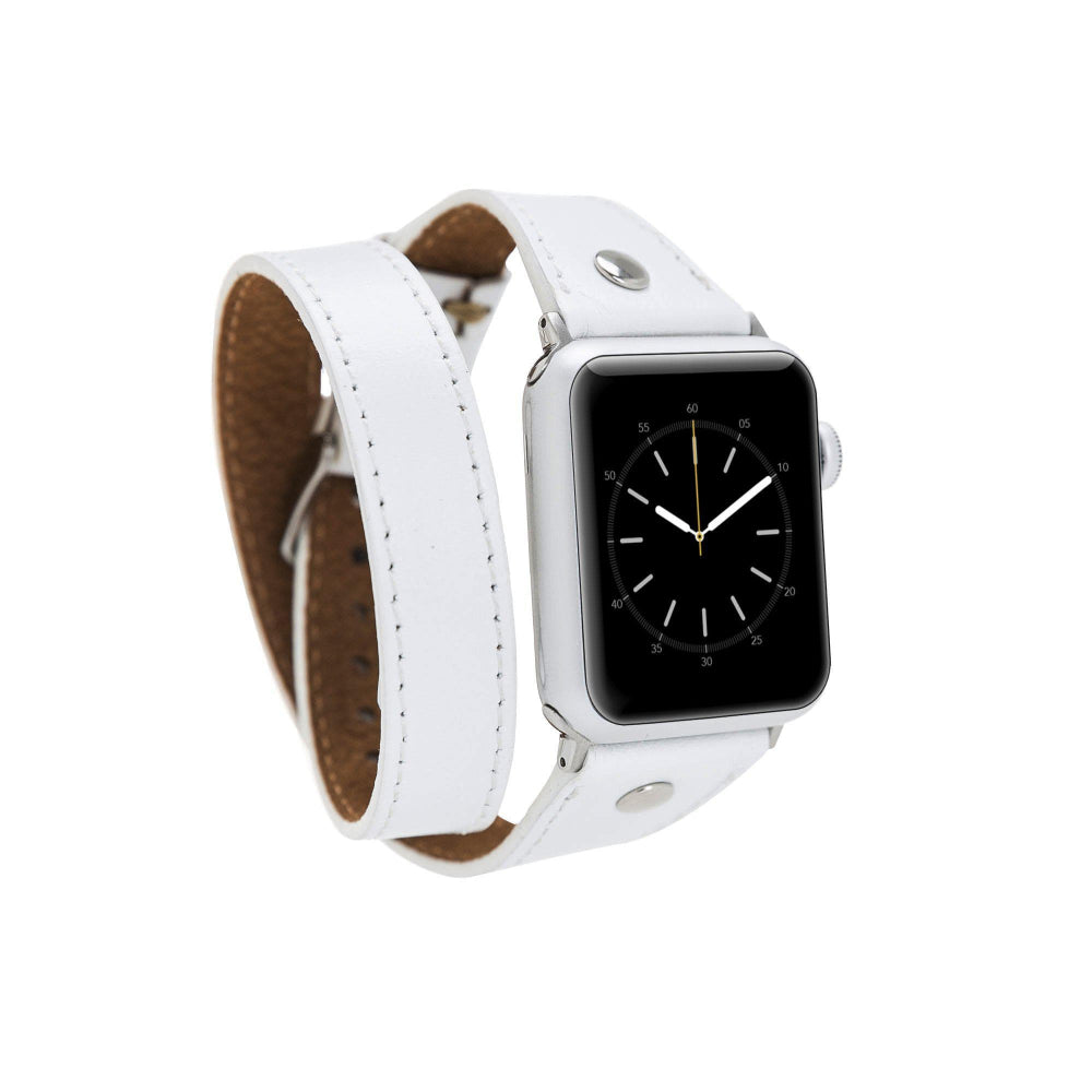 Bloomband Silver Tokalı Double Tour White Deri Apple Watch Kayışı - 44/45/46/49Mm