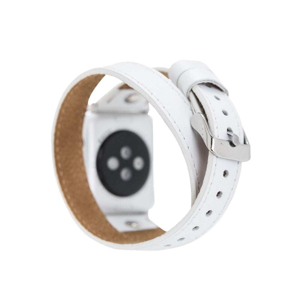 Bloomband Silver Tokalı Double Tour White Deri Apple Watch Kayışı - 44/45/46/49Mm