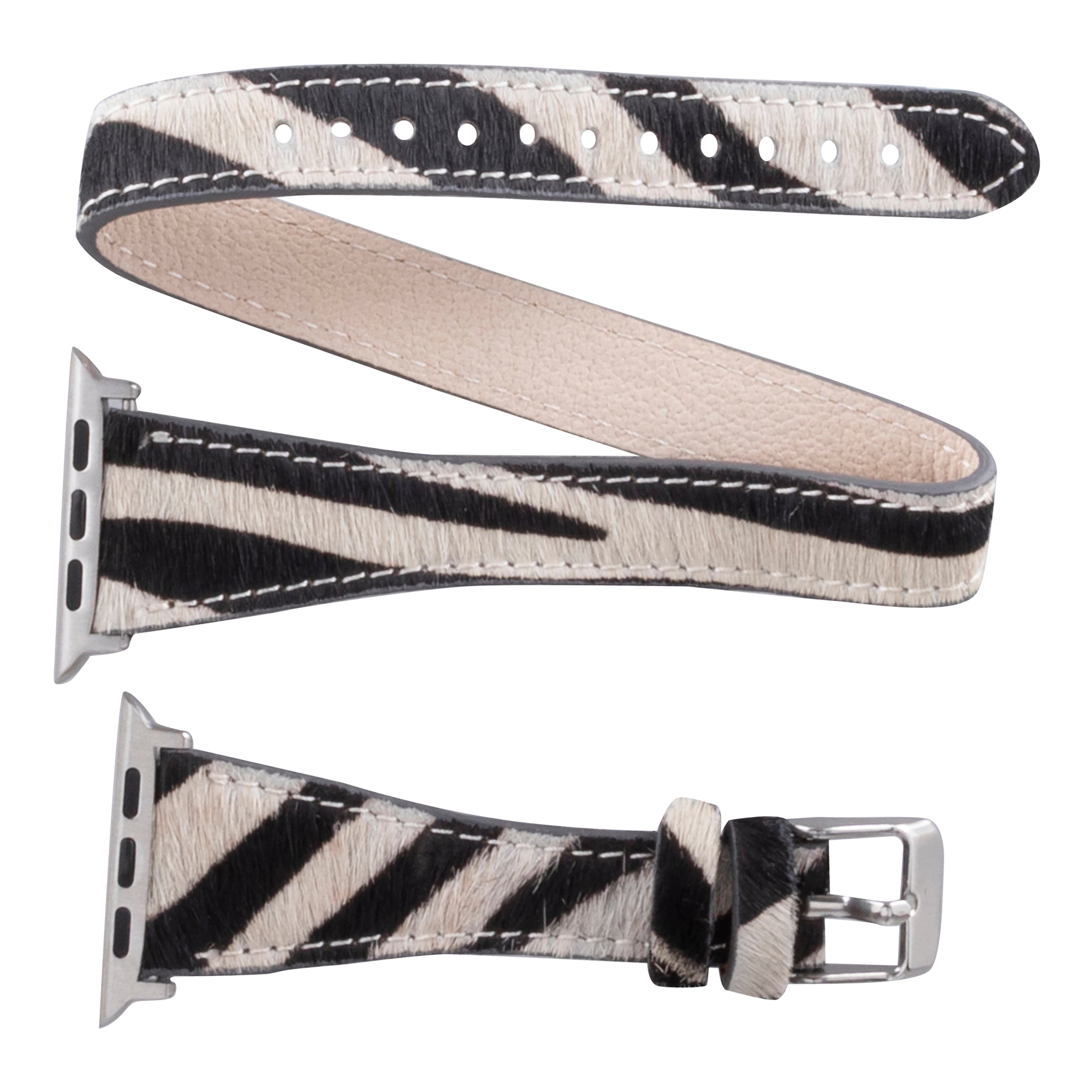 Bloomband Wild Zebra Slim Double Tour Leather Apple Watch Band - 44/45/46/49Mm