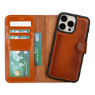 Bloomcase Apple Iphone 15 Pro (6.1") Mocca Tan Hakiki Deri Çıkarılabilir Cüzdanlı Telefon Kılıfı
