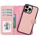 Bloomcase Apple Iphone 15 Pro (6.1") Peony Pink Hakiki Deri Çıkarılabilir Cüzdanlı Telefon Kılıfı