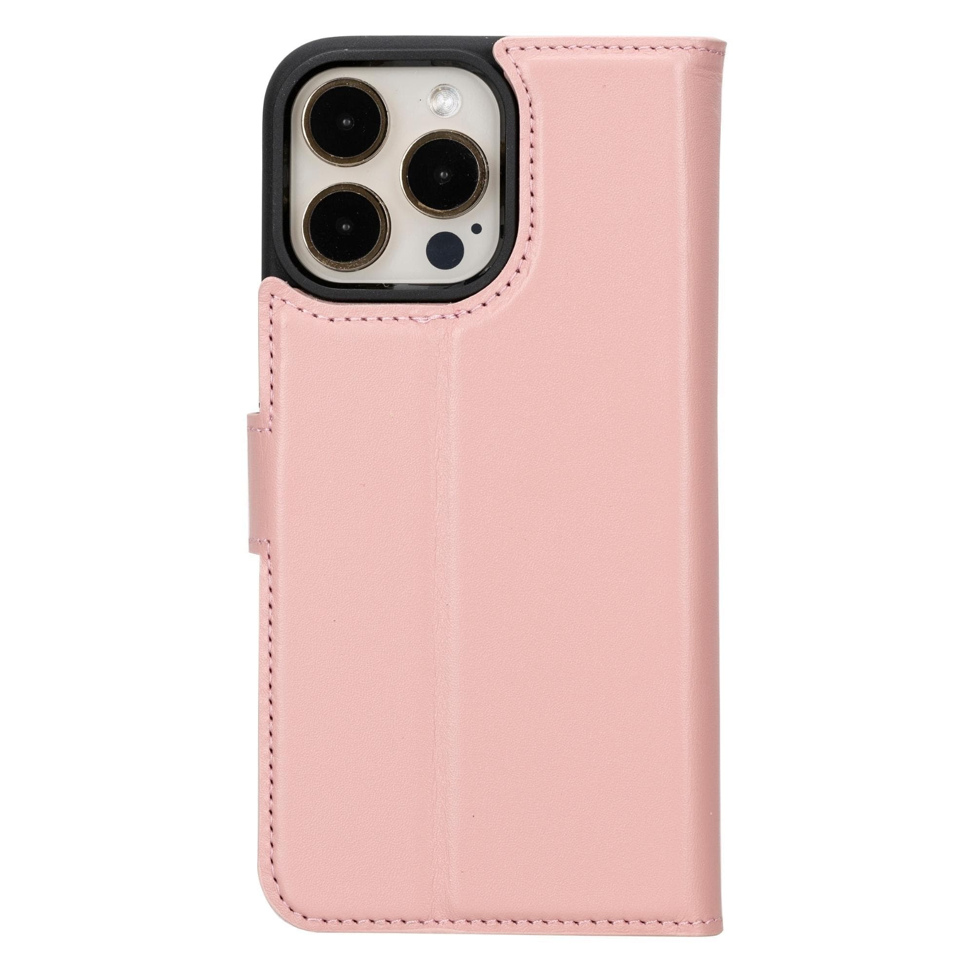Bloomcase Apple Iphone 15 Pro (6.1") Peony Pink Hakiki Deri Çıkarılabilir Cüzdanlı Telefon Kılıfı