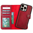 Bloomcase Apple Iphone 15 Pro Max (6.7") Cherry Red Hakiki Deri Çıkarılabilir Cüzdanlı Telefon Kılıfı
