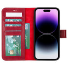 Bloomcase Apple Iphone 15 Pro Max (6.7") Cherry Red Hakiki Deri Çıkarılabilir Cüzdanlı Telefon Kılıfı