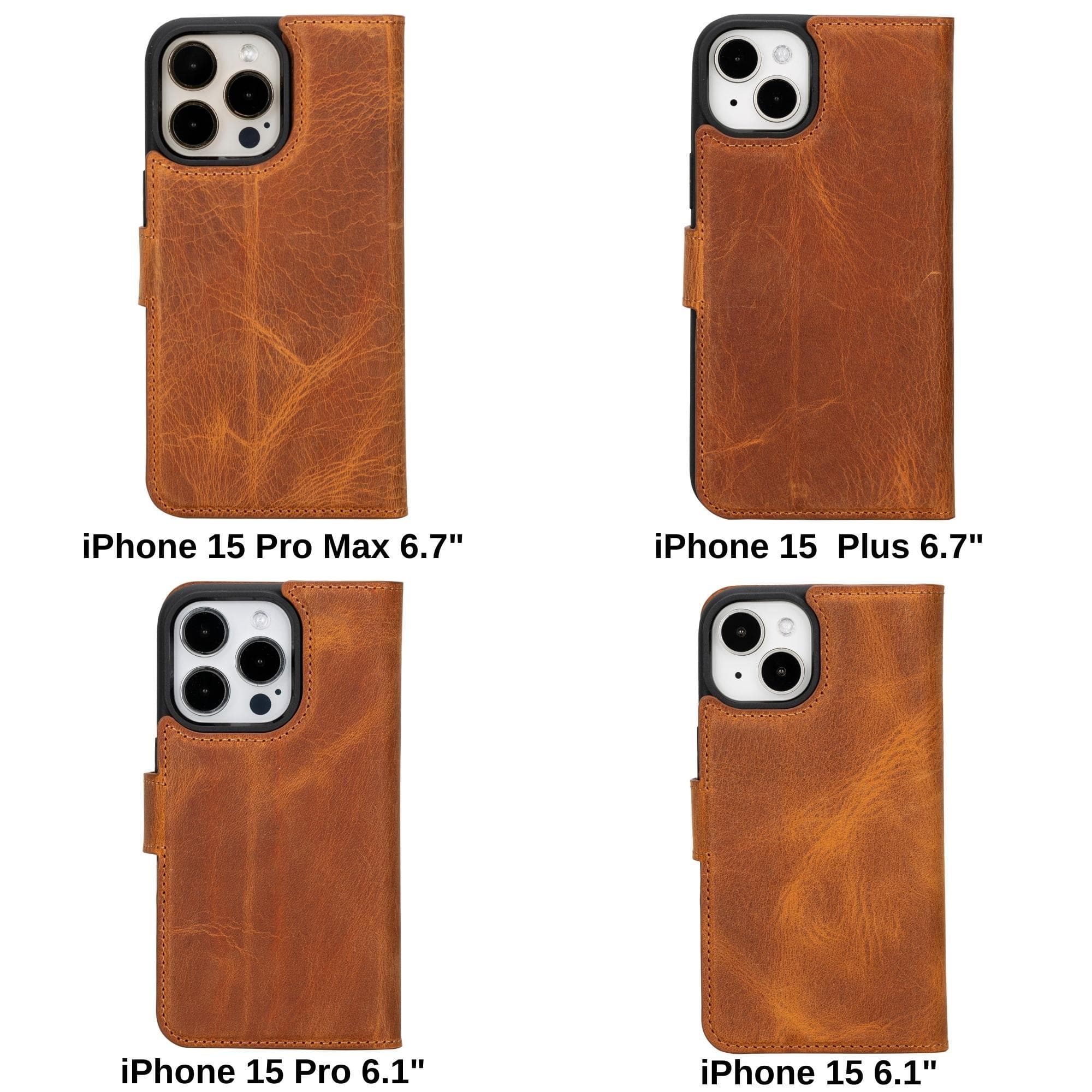 Bloomcase Apple Iphone 15 Pro Max (6.7") Deep Mocca Hakiki Deri Çıkarılabilir Cüzdanlı Telefon Kılıfı