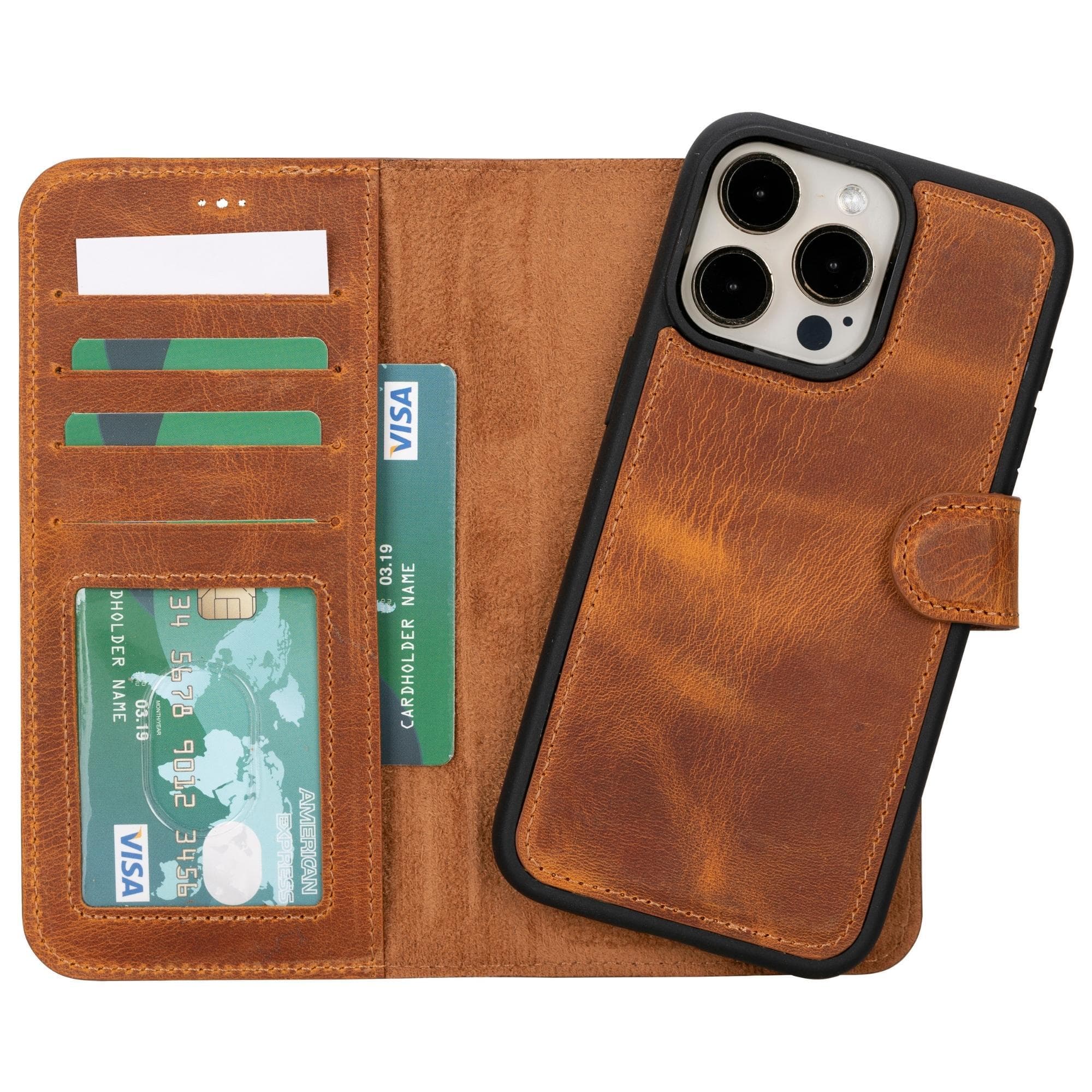 Bloomcase Apple Iphone 15 Pro Max (6.7") Deep Mocca Hakiki Deri Çıkarılabilir Cüzdanlı Telefon Kılıfı