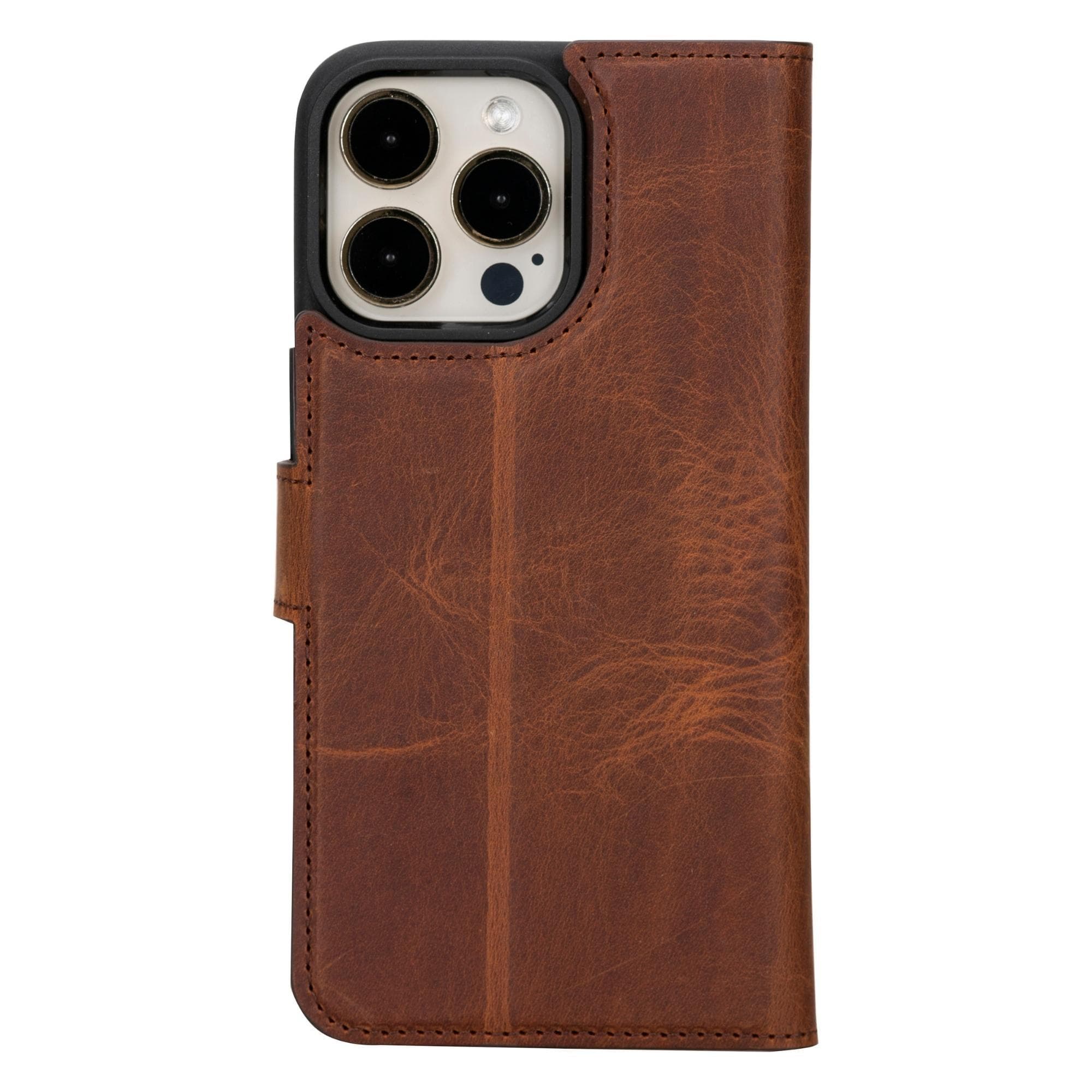 Bloomcase Apple Iphone 15 Pro Max (6.7") Vintage Saddle Hakiki Deri Çıkarılabilir Cüzdanlı Telefon Kılıfı