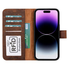 Bloomcase Apple Iphone 15 Pro Max (6.7") Vintage Saddle Hakiki Deri Çıkarılabilir Cüzdanlı Telefon Kılıfı