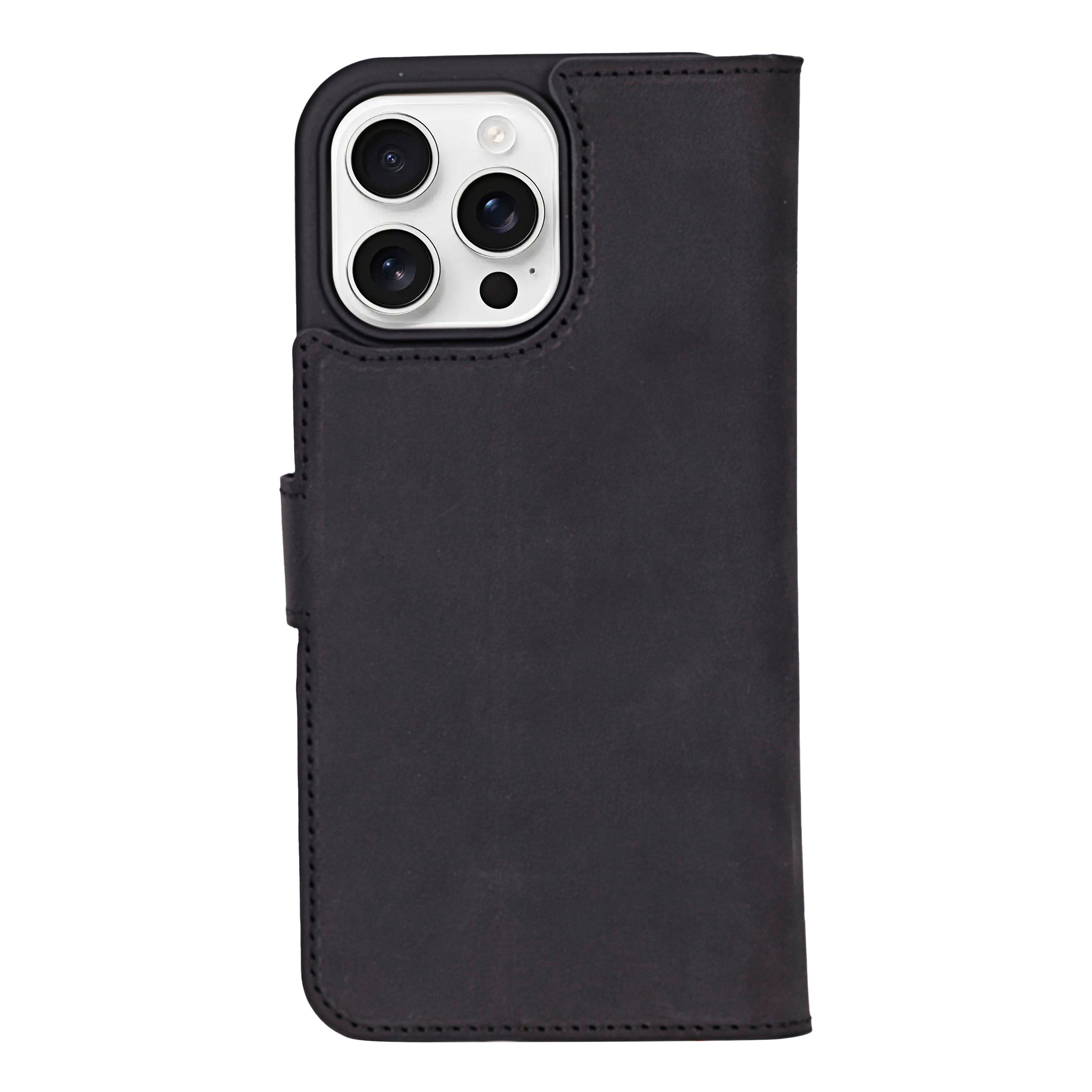 Bloomcase Apple Iphone 16 Pro (6.3") Onyx Black Hakiki Deri Çıkarılabilir Cüzdanlı Telefon Kılıfı