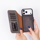 Bloomcase Magic Iphone 17 Pro Max(6.9") Ash Mist Ayrılabilir Hakiki Deri Cüzdanlı Telefon Kılıfı
