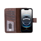 Bloomcase Magic Wallet Dark Brown Apple Iphone 17E / 16E (6.1") Hakiki Deri Çıkarılabilir Cüzdanlı Telefon Kılıfı