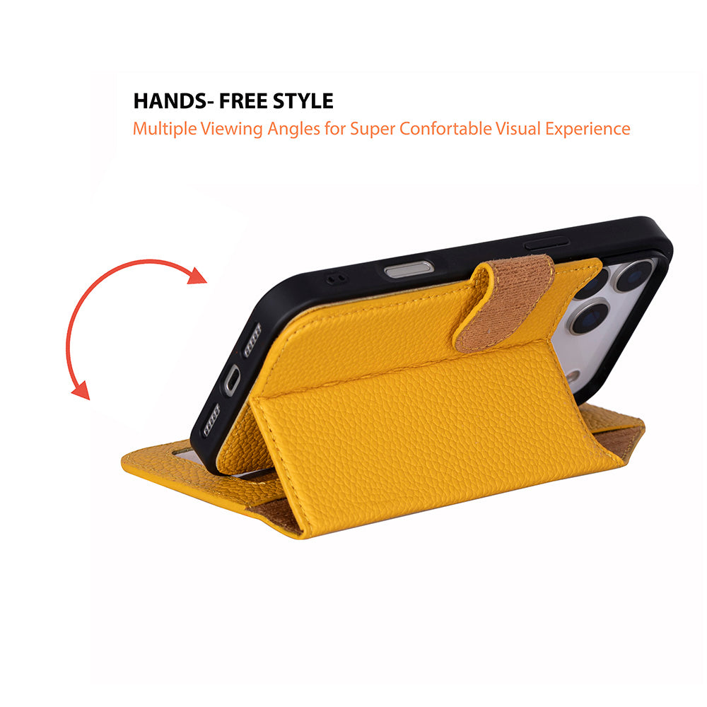 Bloomcase Magic Wallet Honey Apple Iphone 17 Pro (6.3") Hakiki Deri Çıkarılabilir Cüzdanlı Telefon Kılıfı