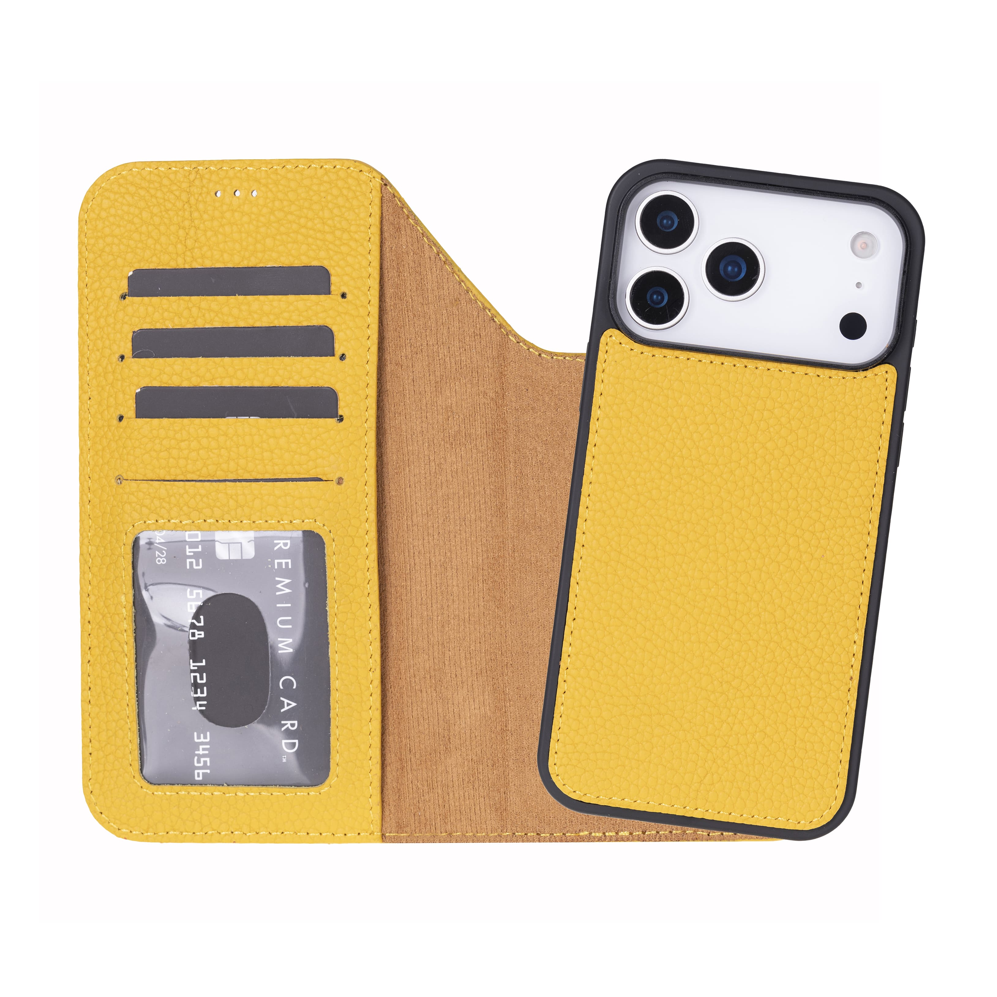 Bloomcase Magic Wallet Honey Apple Iphone 17 Pro Max (6.9") Hakiki Deri Çıkarılabilir Cüzdanlı Telefon Kılıfı