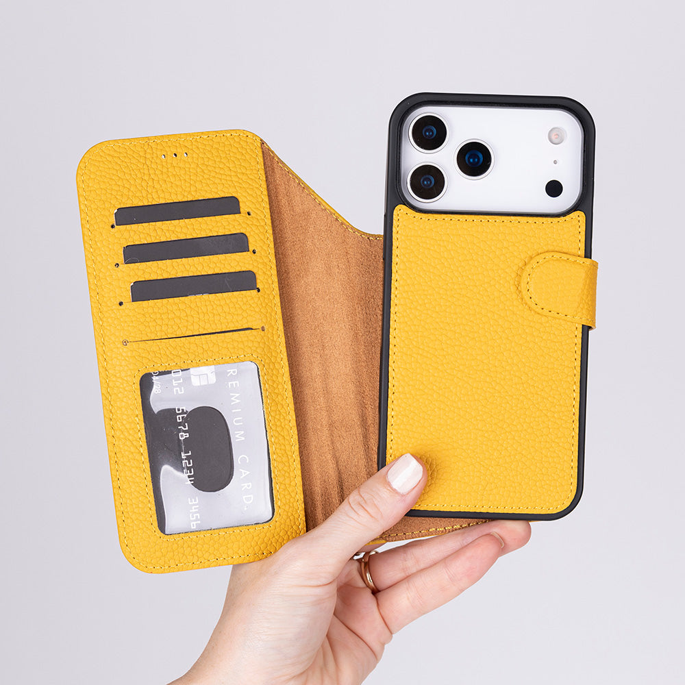 Bloomcase Magic Wallet Honey Apple Iphone 17 Pro Max (6.9") Hakiki Deri Çıkarılabilir Cüzdanlı Telefon Kılıfı