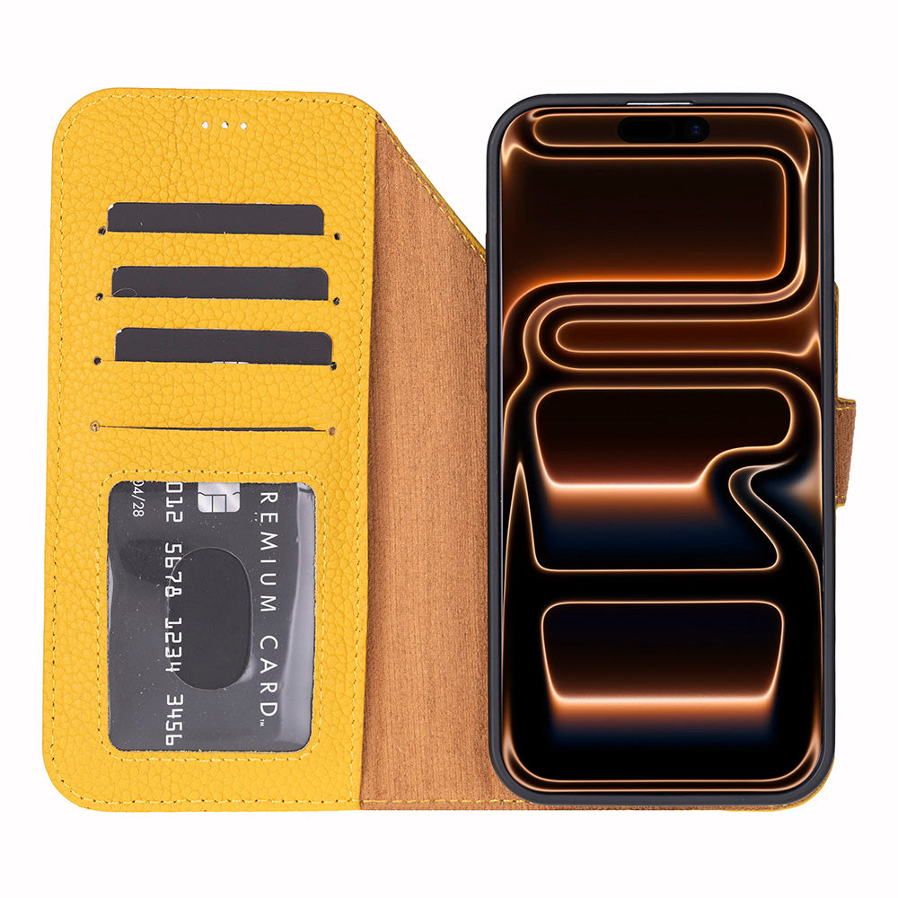 Bloomcase Magic Wallet Honey Apple Iphone 17 Pro Max (6.9") Hakiki Deri Çıkarılabilir Cüzdanlı Telefon Kılıfı
