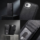 Bloomcase Magic Wallet Oynx Black Apple Iphone 17E / 16E (6.1") Hakiki Deri Çıkarılabilir Cüzdanlı Telefon Kılıfı