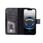 Bloomcase Magic Wallet Oynx Black Apple Iphone 17E / 16E (6.1") Hakiki Deri Çıkarılabilir Cüzdanlı Telefon Kılıfı