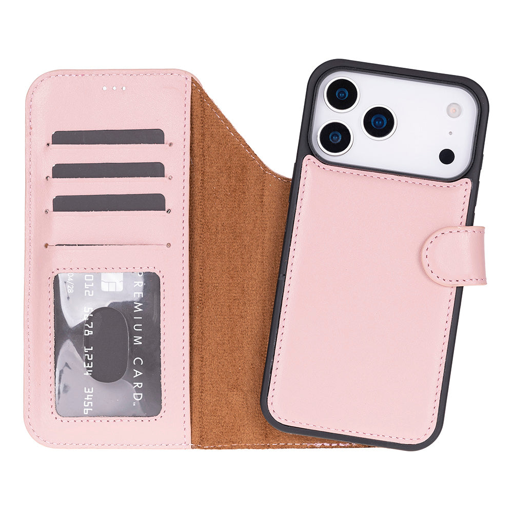 Bloomcase Magic Wallet Softy Peony Apple Iphone 17 Pro (6.3") Hakiki Deri Çıkarılabilir Cüzdanlı Telefon Kılıfı