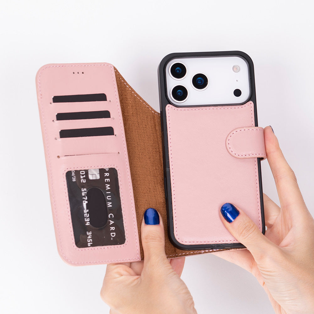 Bloomcase Magic Wallet Softy Peony Apple Iphone 17 Pro (6.3") Hakiki Deri Çıkarılabilir Cüzdanlı Telefon Kılıfı